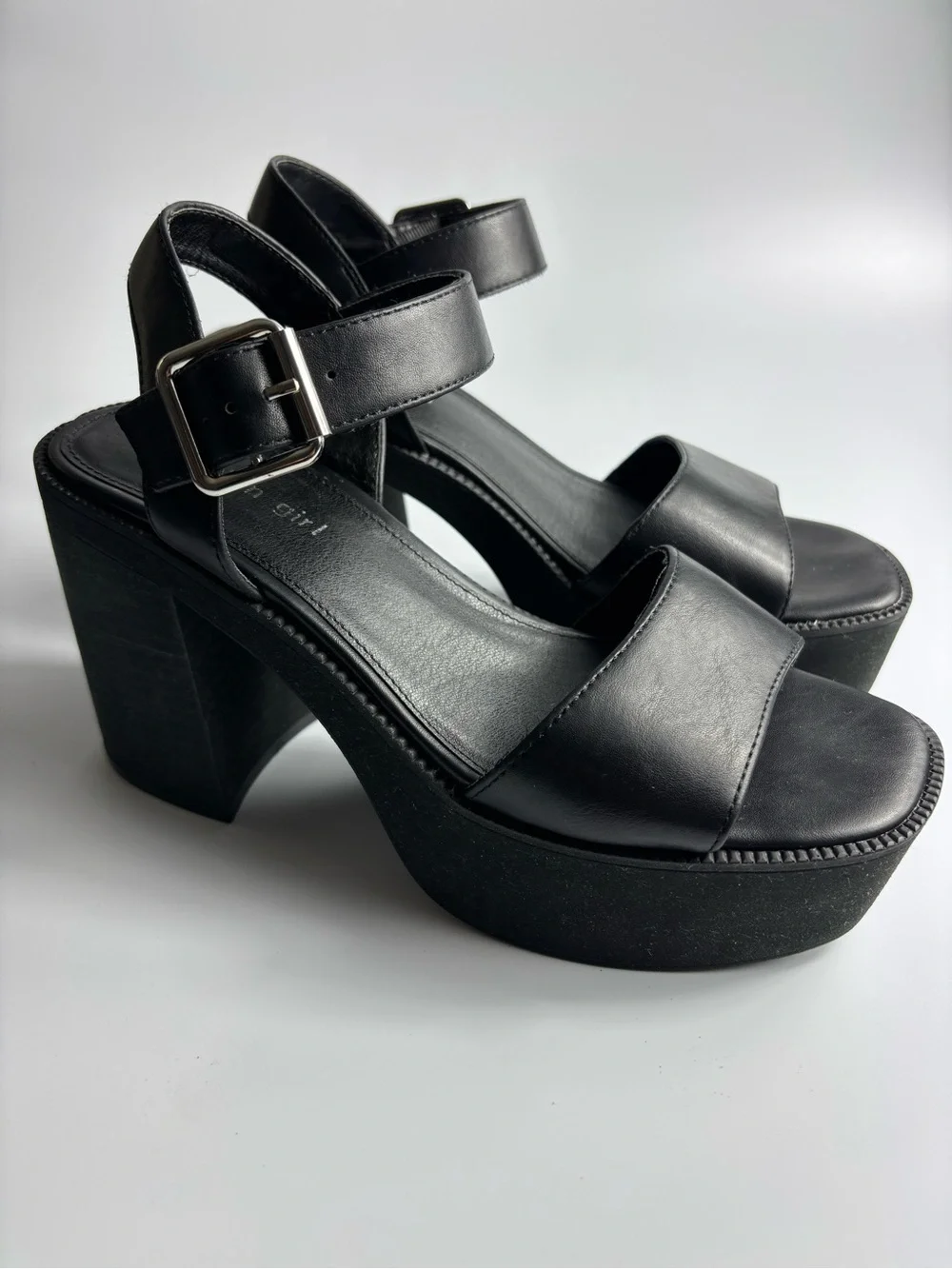 Madden Girl Black Platform Chunky Block Ankle Strap Open Toe Heels Women Sz 8.5M